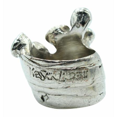 Saint Laurent Vintage, Pre-Owned Green and Silver Metallic Arty Ring Grijs, Dames, Maat:ONE Size