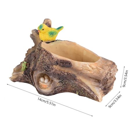 Dekorativ Plantepotte i Resin, Imitert Stubbe Logg Betong Blomsterpotte, Perfekt Gave til Sukkulentelskere med Dreneringshull, Egnet for Innendørs &