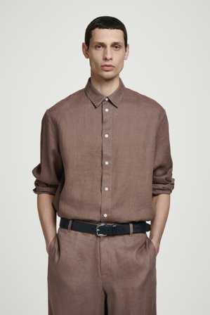 COS Men's Relaxed Linen Shirt in Brown