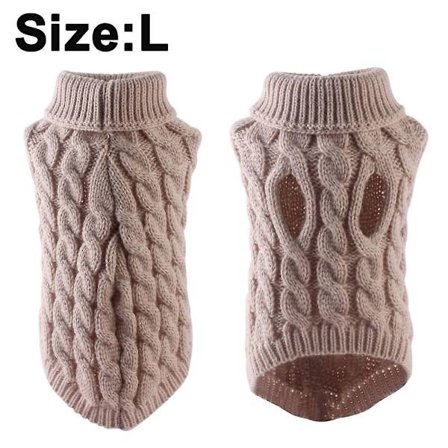 Hund Turtleneck Sweater Efterår Vinter Strikkede Kæledyr Hvalp Tøj Tyk Varm Vest Jakke(Khaki,L)