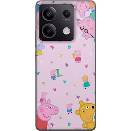 Kompatibelt Mobildeksel til Xiaomi Redmi Note 13 Peppa Gris med en baby i armene, mamma gris motiv i fargerik og myk barneillustrasjon med hjerter