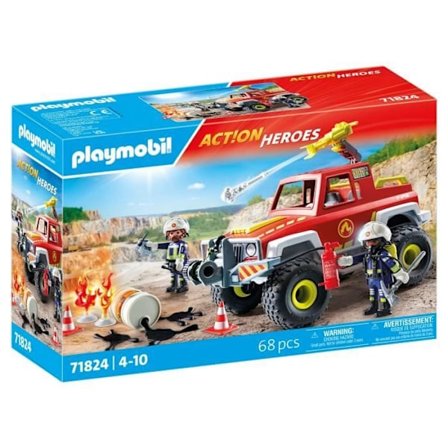PLAYMOBIL 71824 Räddningsfordon med brinnande bensindunk, Action Heroes, Brandmän, 68 delar, Från 4 år