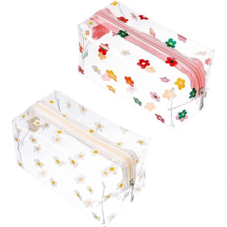 2 stk. Klar Penalhus Stor Pennepung Skrivetaske Kosmetisk Makeup Taske, Transparent Hyuna Daisy Floret Mønstertaske, PVC Klar Kosmetiktaske