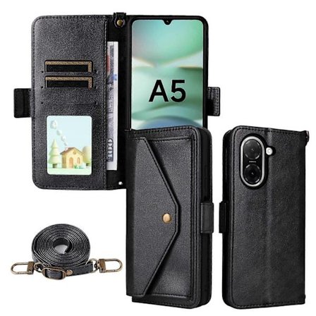 Flerkortlomme Crossbody Mobiltelefondeksel i Lær Svart