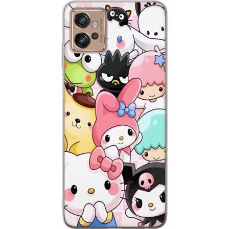 Yhteensopiva Puhelinkuori Motorola Moto G32 Tiheä kuvio suloisia hahmoja, joilla on suuret silmät eri väreissä ja ilmeissä LABUBU-tekstillä