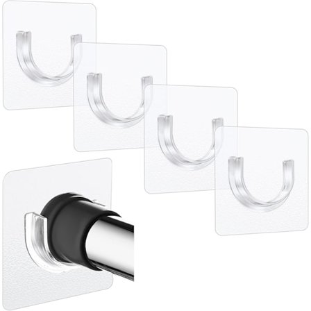 Duschstångshållare 4 st Självhäftande fäste för gardinstång Borrfri hållare Spännkrokar Transparent självhäftande väggklämverktyg