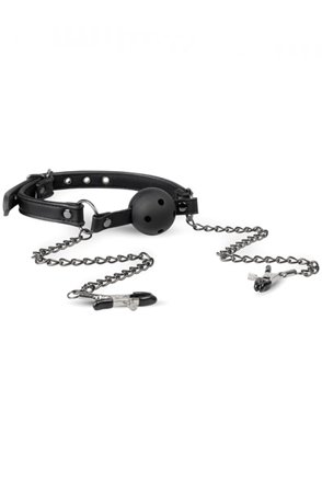 Easytoys Open Ball Gag With Nipple Clamps Gagball med bröstklämmor - Blushme.se