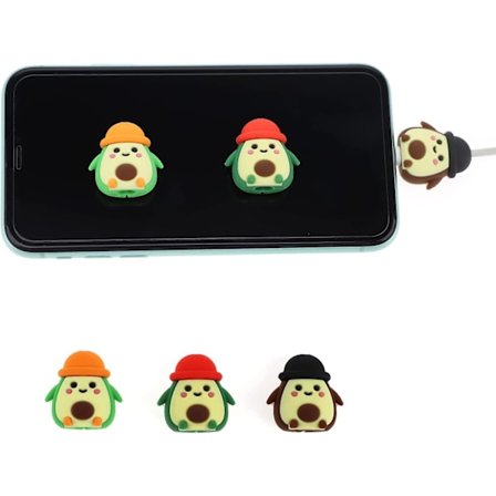 3-pack Avocado med hatt Data/laddnings/Lightning-kabelskyddsskydd Tuggummi Endast kompatibelt med Apples Lightning-gränssnitt (Avocado med hatt - 3-