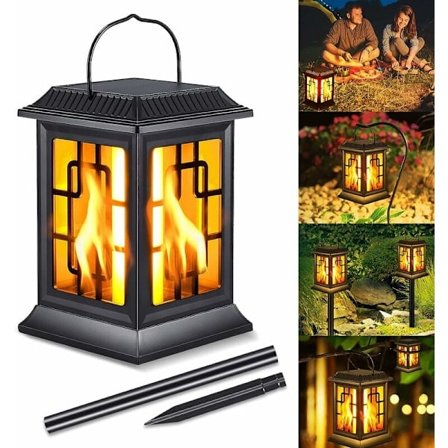 Solcellelampe med flammende lys, IP65 vandtæt udendørs solcellelampe med realistisk flammeeffekt, udendørs solcellefakkel med 2 belysningstilstande