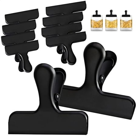 10 stk. fødevareclips i rustfrit stål, forseglingsclips, fødevareclips, poseforsegler 5,6 x 5,8 cm, snackclips, clips i rustfrit stål til lukning, 