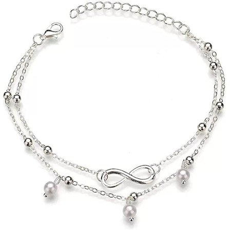 Perler Hjerte Ankelkæde Søde Ankelkæder Til Kvinder Guld Sølv Ankelkæder Til Kvinder Strand Fodkæde Til Teenagere Piger Jlayered Infinity Perle-sølv