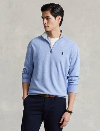 Polo Ralph Lauren Luxury Jersey Quarter-Zip Pullover - Blue - XXL