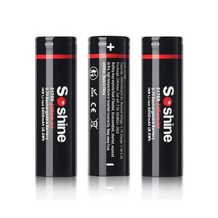Soshine 3,7V 21700 5000mAh uppladdningsbart batteri 3C litiumjonurladdning Högeffektsbatterier för högeffektsapparater Batteri