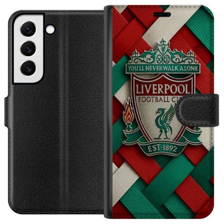 Kompatibel Tegnebogsetui til Samsung Samsung Galaxy S22+ 5G Liverpool Football Club-emblem med You'll Never Walk Alone i kraftigt grafisk design for p