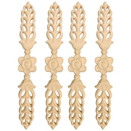 4 stk. udskårne trædekorationer, hule striber, blomsterhjørne, 24,5 cm x 3,5 cm, applikationer, ramme, dør, møbler, træskærerfigurer