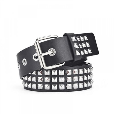 Studded Belt, 3 rader metallpyramide firkantede perler punk skinnbelte, dame herre studded jeansbelte. (svart)