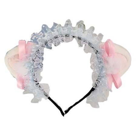 Söt Polka Dot-Spets Lolita-Hårband i Koreansk Stil - Underbar Plysch Kattungeöron med Pompom och Rosett - Hårring för Anime Cosplay Fest Bandana 