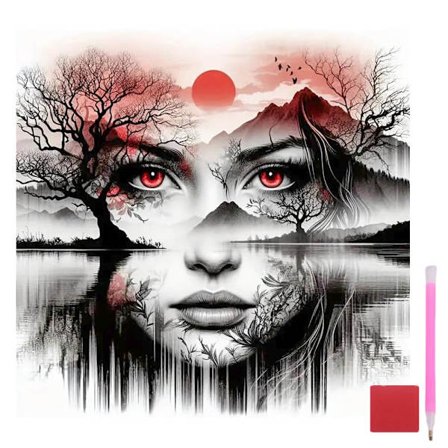 Solnedgang Diamantmaleri Sæt til Voksne Begyndere, Bjerg Diamant Sæt, DIY Solnedgang Landskab Fuld Rund Bor Maleri med Diamantbilleder, Hjem 