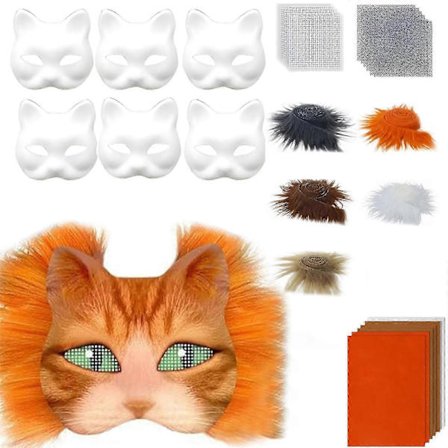Therians Maskesæt DIY Furry Dyremaske Kompatibel med Halloween Cosplay - Ræv, Kat med Pels, Øjennet & Filtark