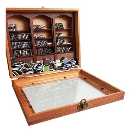 Ångestdämpande Bokhylla med 200 Miniatyrböcker i Trä, Bokhylla Ornament, Stressreducerare, Skaka Bort Din Ångest Gåva