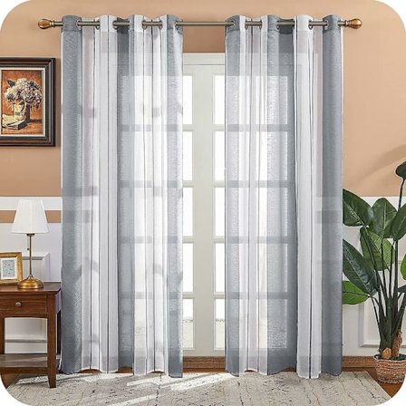 2 st vita och gråa gardiner 132×241 cm garndyfärgade randiga öljett gardiner höga eleganta för dörrfönsterdekorati