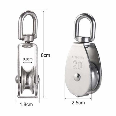 2 stycken M20 304 rostfritt stål enkel remskive, 20mm enkel remskive