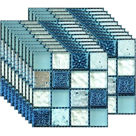 20 kpl itseliimautuvia laattatarroja, lämmönkestävä vedenpitävä taustalevykeittiön kylpyhuoneen mosaiikkilaatoille, sininen (10x10cm/4x4 tuumaa)
