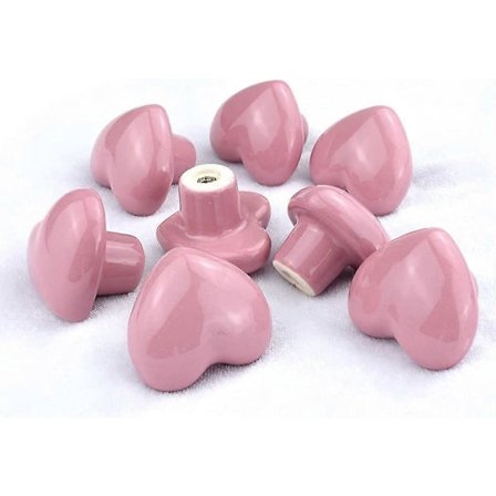 Set med 8 Rosa Hjärta Barnrum Keramiska Köksskåpsknoppar