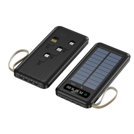 Solarladdare - CONFOZEN - TD 30000 mAh - 1 till 4 kablar - Lithium-ion polymerbatteri - Kall svart