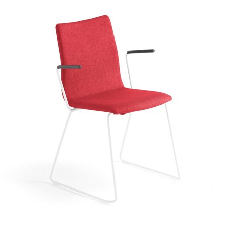 Conference chair OTTAWA with skid base and armrests, red fabric, white