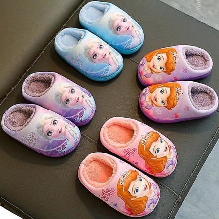 Barn Cotton Tofflor Tecknad Frozens Elsa Sofia Höst Vinter Varma Skor Elsa Blu