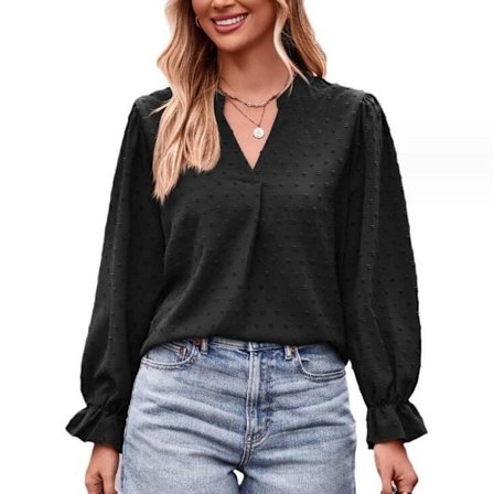 Dam V-ringad Löstsittande Långärmad Topp