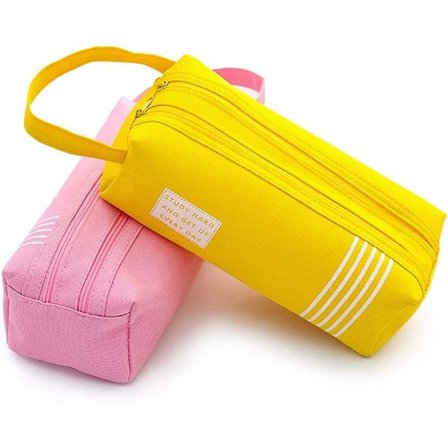 2-pack pennfodral med stor kapacitet, kosmetikaväska, förvaringslåda (gul och rosa)