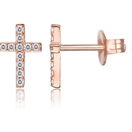 S925 Sølv Øreringe Kors Diamantøreringe Til Kvinder --- Rosaguld