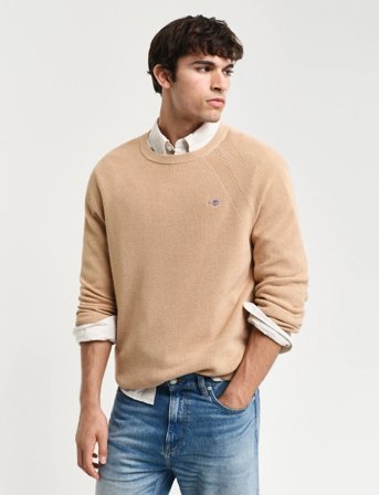 GANT Cotton Wool Rib C-Neck - Khaki green - S