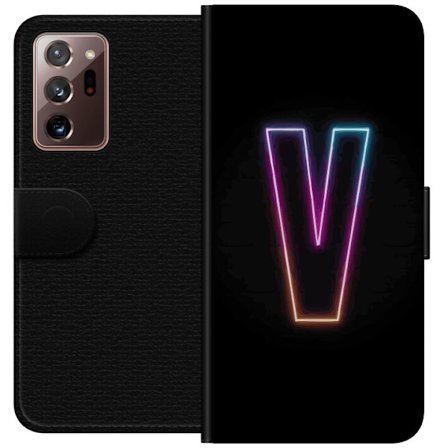 Yhteensopiva Lompakkokotelo Samsung Samsung Galaxy Note20 Ultra Neonkirjain V värikoodattu valossa mustaa taustaa vasten, minimalistinen muotoilu sel