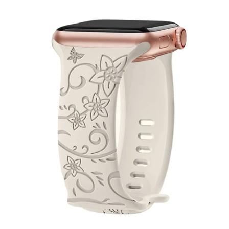 Blommig graverad rem för Apple Watch Band 40mm 44mm 41mm 49mm 45mm 38mm 42mm silikonarmband iwatch series 9 7 se 6 8 ultra 2 Morning glory Star 42mm 