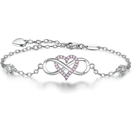 Armbånd til kvinder i rosaguld og hvidguldbelagt 925 sterlingsølv med 5A kubisk zirkonia uendelighedshjertearmbånd symbol på evig kærlighed