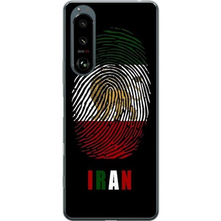 Kompatibelt Mobildeksel til Sony Xperia 5 III Fingeravtrykkformat som Irans flagg med løvemotiv på svart dramatisk bakgrunn