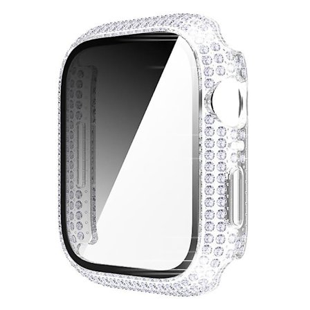 Cover till Apple Watch Case 45 mm 41 mm 40 mm 44 mm Tillbehör Diamantskärmskydd härdat glas Iwatch Series 7 3 4 8 5 6 Se