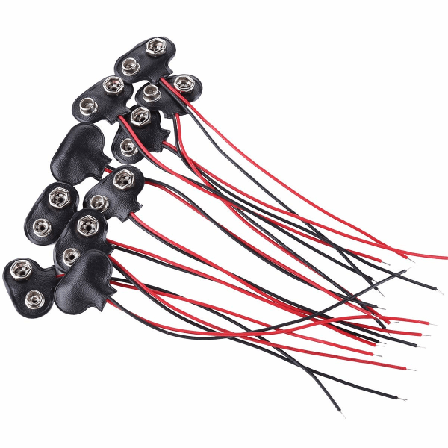 Galaxy 10-pakke 9V batteriklemmer, T-type Lang kabelhustilkobling i kunstlær