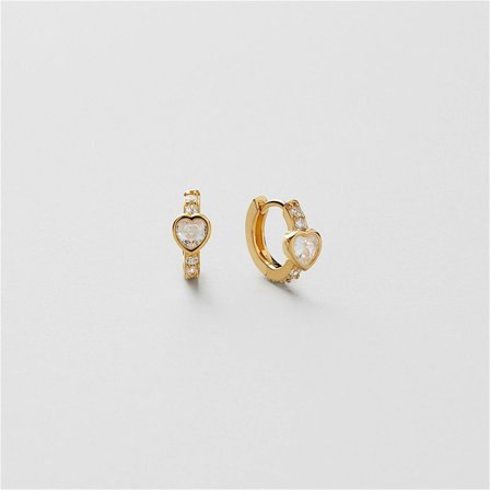 Bezel Heart Huggie Hoops