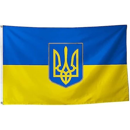 Ukrainsk Flag 3x5 Fod Levende Farve Premium Banner Lille og Stor Ukrainsk Flag med Tridenten Dobbelt Syet Flag med Kobber Knaphul (3x5 Fod)