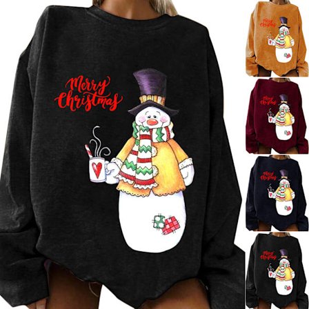 Damegenser med snømanntrykk med lange ermer