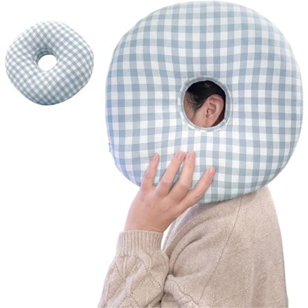 Side-sove øre-hul pude - Cirkulær pude - med aftageligt pudebetræk - 30*30*9 cm - Blå