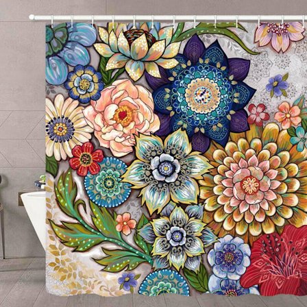 Bohemsk Blomstrete Dusjforheng til Bad, Fargerikt Stoff Dusjforheng med Blomster, Flerfarget, 180 cm x 180 cm