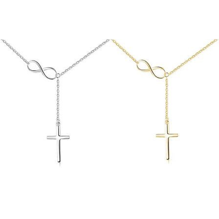 2pack-Silver Plated Simple Cross Pendant Choker Necklace Simple Tiny Necklace för kvinnor flickor