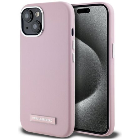 Karl Lagerfeld FW metalplade MagSafe iPhone 15 taske - pink