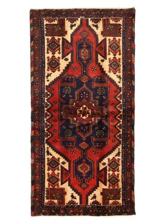 Hamadan Rug 99X200 Black/Dark Red Wool, Persia