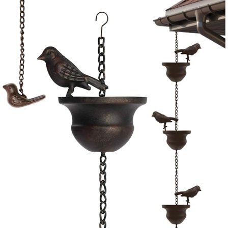 Metal Fuglekæde til Tagrender, Rustbestandig Udendørs Regnvandsopsamler med Hængende Tagrendeadapter, Perfekt til Kraftig Regn, Indendørs/Udendørs 